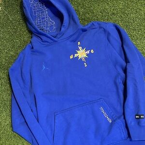 RARE Jordan X Social Works “Help People” Blue Graphic Hoodie with Yellow Design